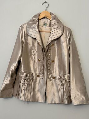 McCulleys Highlands NC Beige Gold Shimmer Jacket XS Ruffle Bow Detail Formal